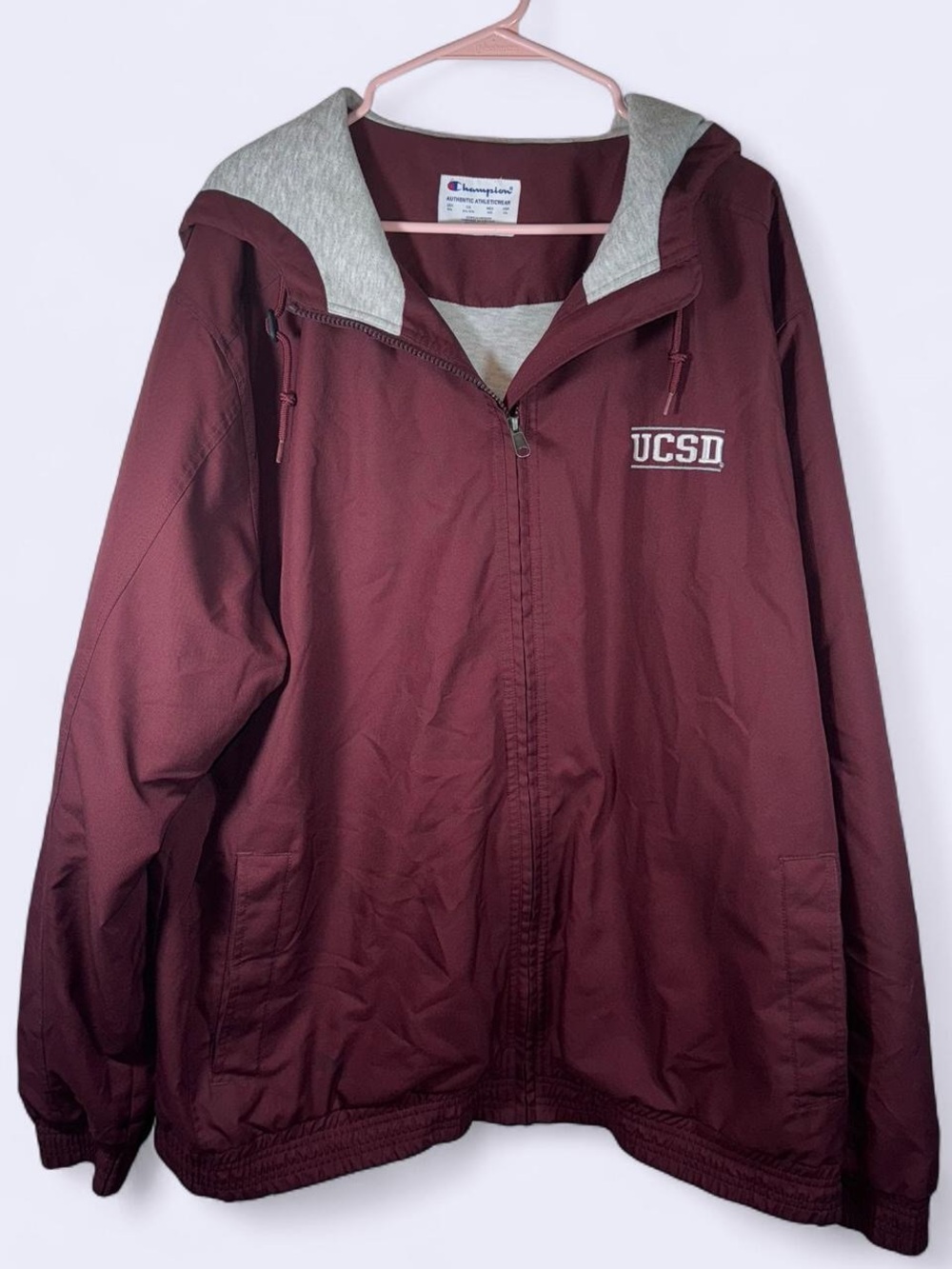 Champion UCSD Windbreaker Jacket 2XL Burgundy Hooded Full Zip Lightweight